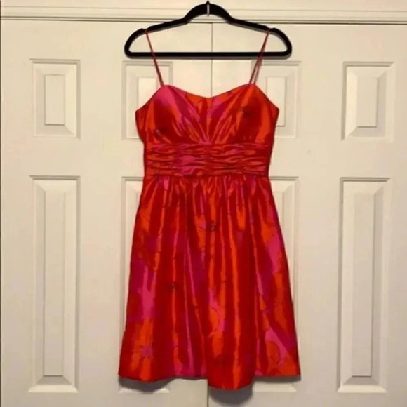 Eliza J cocktail floral red pleated expensive dress size 8 - Picture 3 of 6